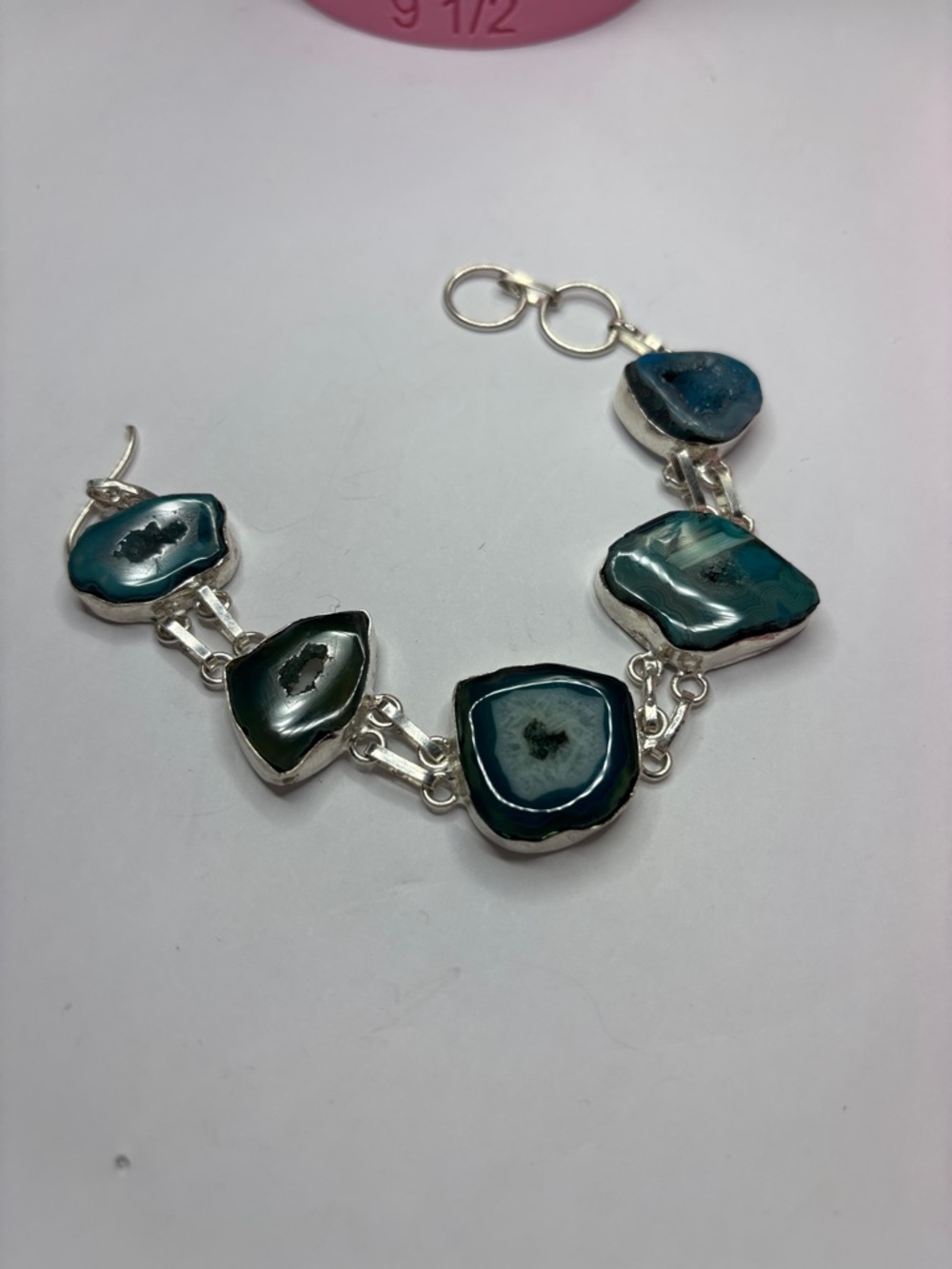 Blue Druzy Agate Bracelet @ 6.5” on sterling silver